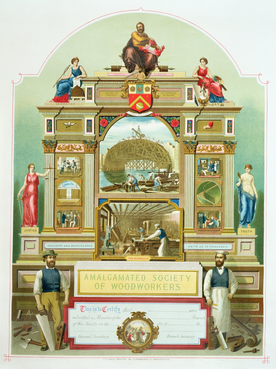Handelsembleem van de Amalgamated Society of Woodworkers, 1860 door English School