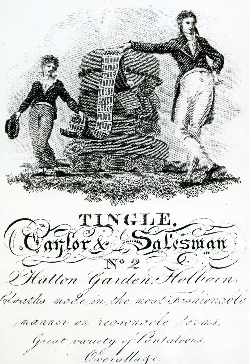 Handelskaart voor Tingle, Taylor en Salesman, No 2 Hatton Garden, Holborn door English School