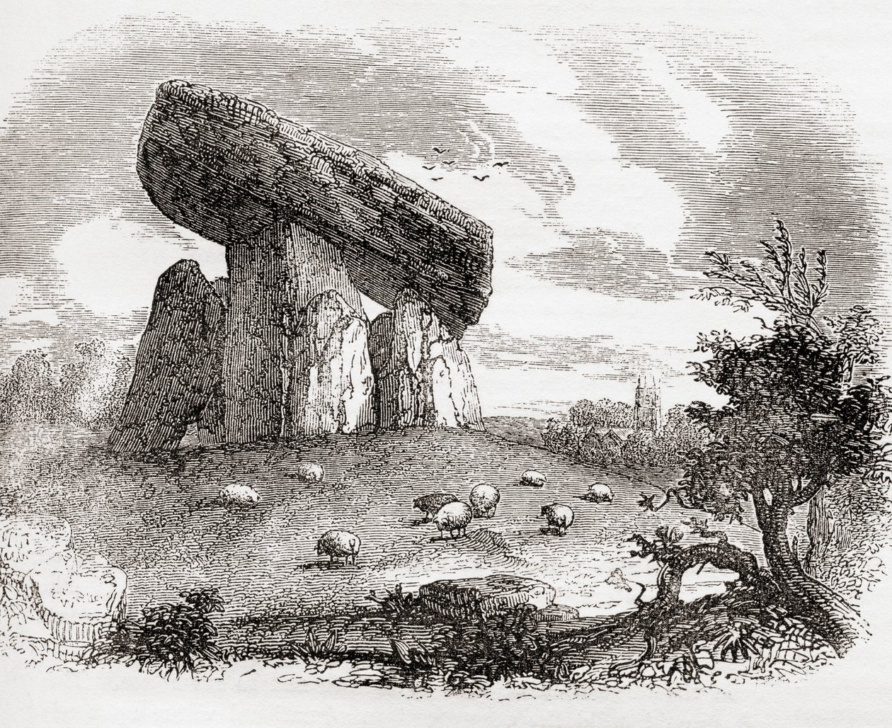 Trethevy Quoit, een megalithisch graf in Cornwall, Engeland, uit Old England: A Pictorial Museum, pub. 1847 door English School