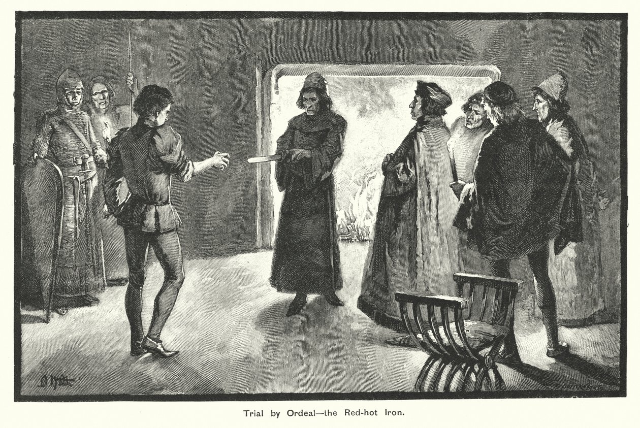 Beproeving door Orde, het gloeiend hete ijzer (gravure) door English School
