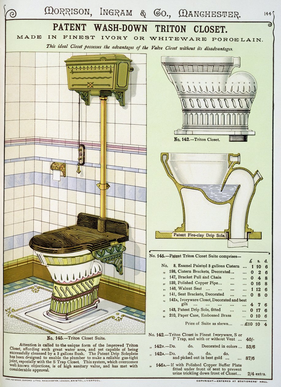 Triton kast uit een catalogus van sanitair geproduceerd door Morrison, Ingram & Co., Manchester, gepubliceerd ca.1890 door English School