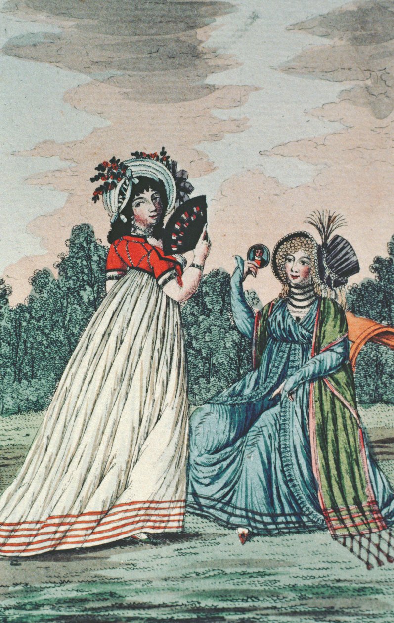 Twee modieuze dames in een tuin, c.1800 door English School