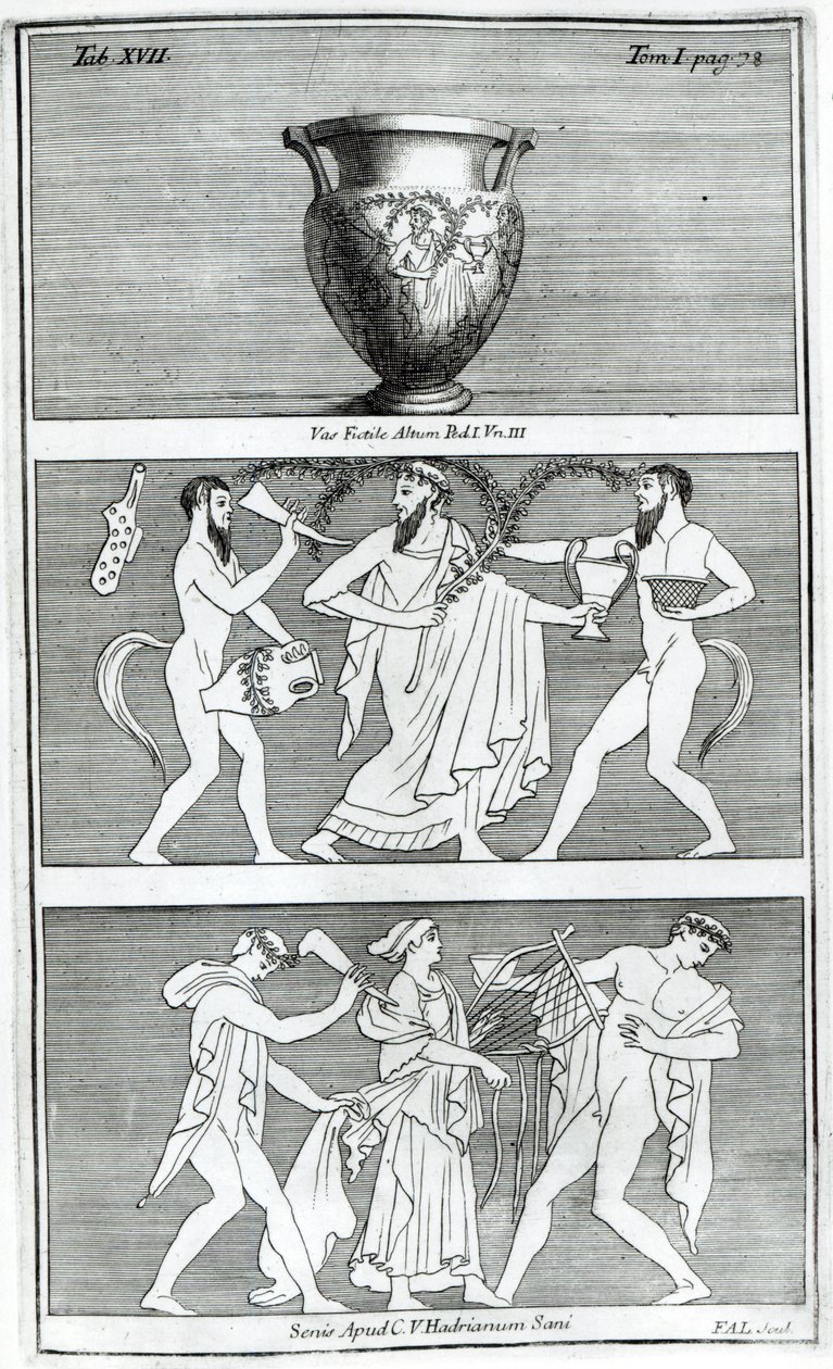 Twee Scènes van een Etruskische Vaas (gravure) door English School