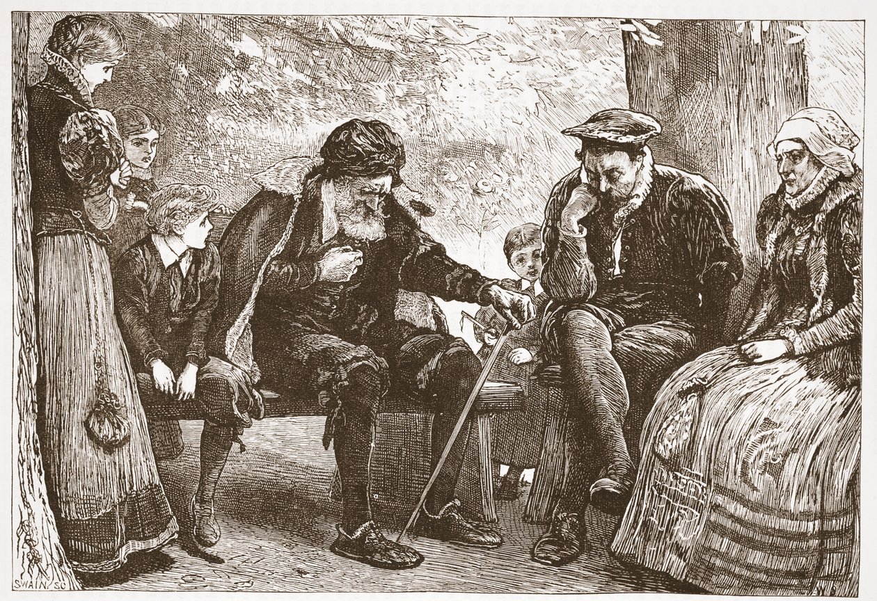 Onder de lindebomen, illustratie uit De Geschiedenis van het Protestantisme door James Aitken Wylie, 1878 door English School