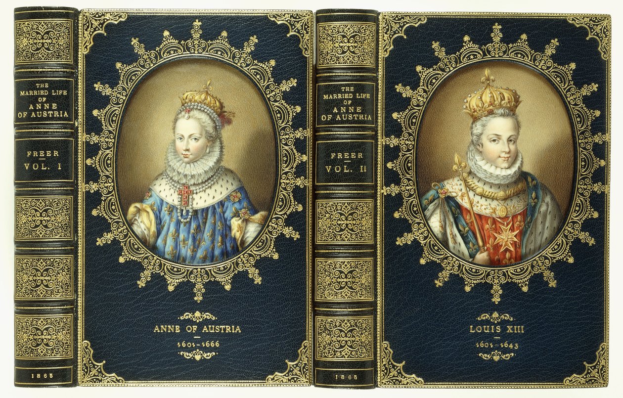 Bovenomslag set, met twee ovale portretten van Anne van Oostenrijk en Lodewijk XIII, 1865 door English School