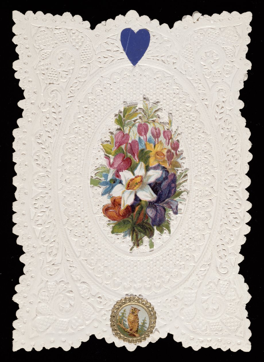 Valentijnskaart met bloemen, ca. 1840 door English School