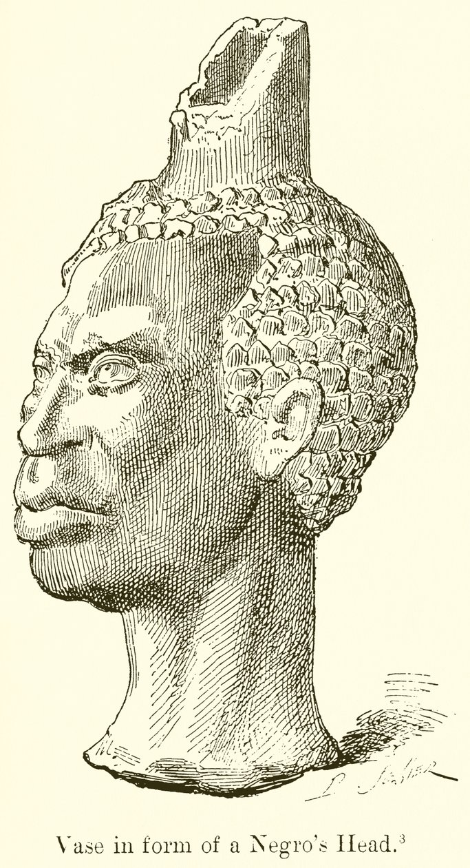 Vaas in de vorm van een negerkop (gravure) door English School