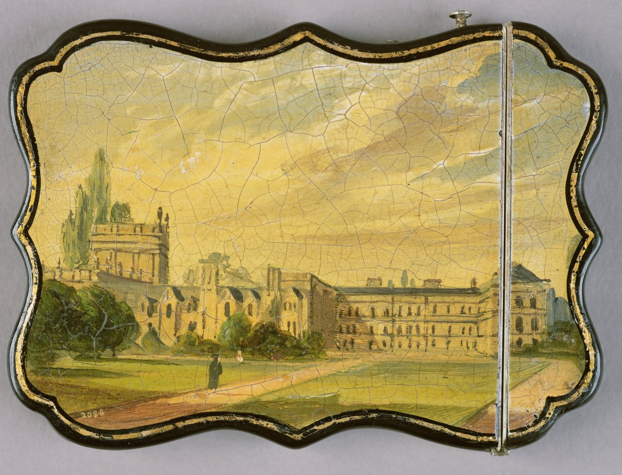Victoriaanse kaartendoos, met een scène van Trinity College Gardens, Oxford door English School