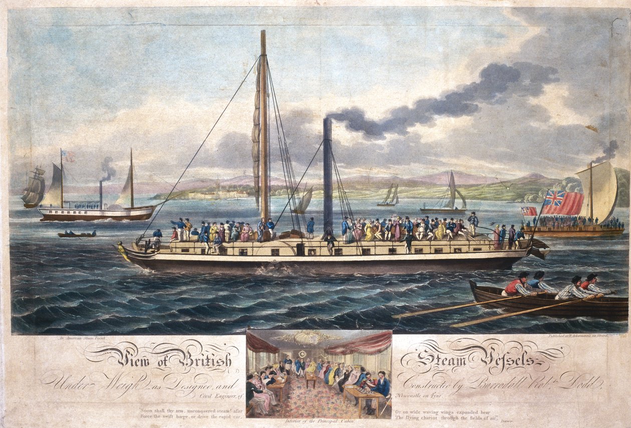 Uitzicht op Britse Stoomschepen, uitgegeven door R. Ackermann, 1820-51 door English School