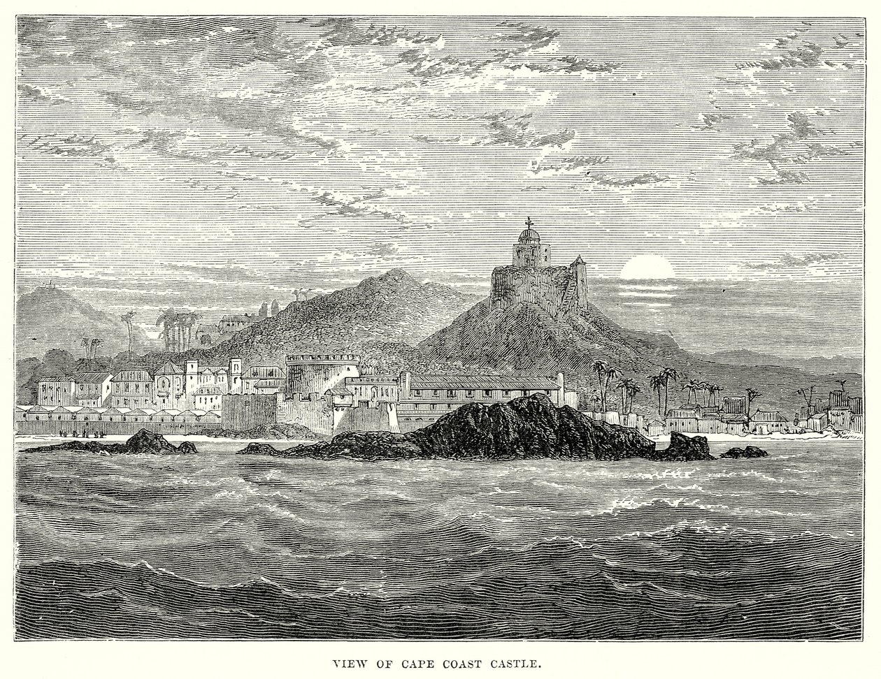 Gezicht op Cape Coast Castle (gravure) door English School