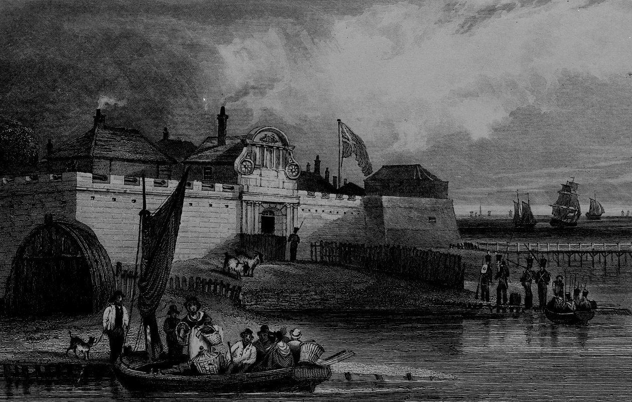 Uitzicht op Fort Tilbury, gegraveerd door H. Adhard door English School