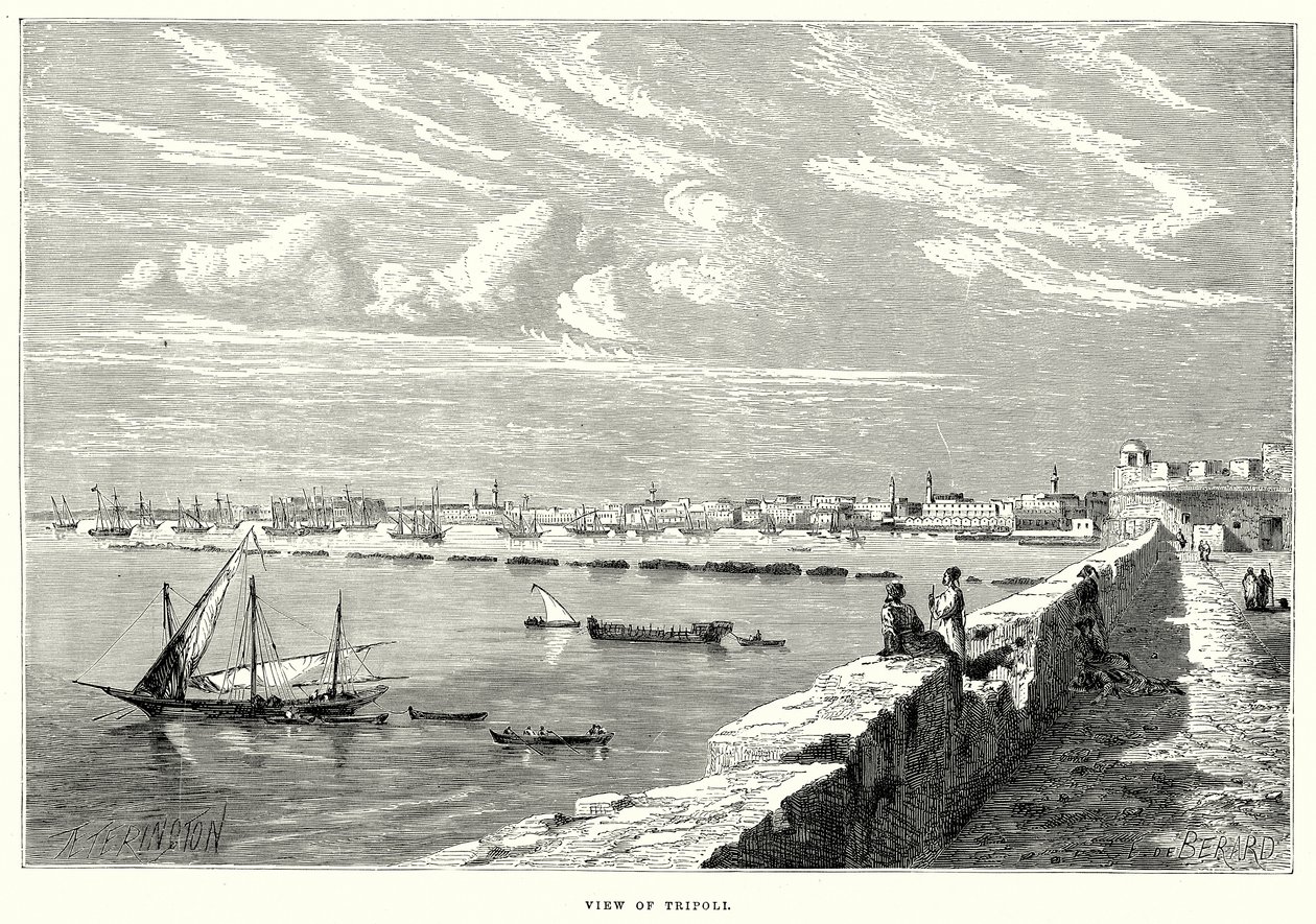 Gezicht op Tripoli (gravure) door English School