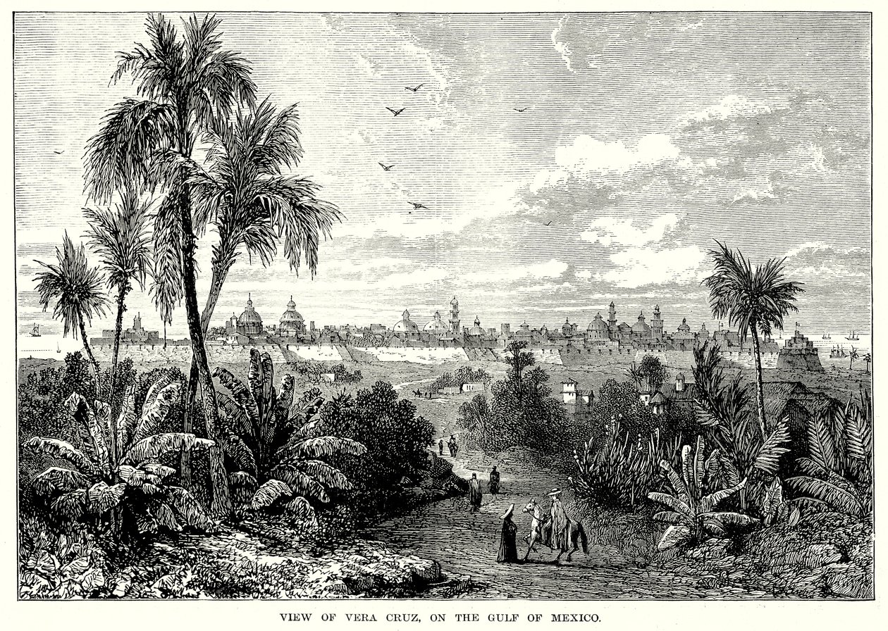 Gezicht op Vera Cruz, aan de Golf van Mexico (gravure) door English School