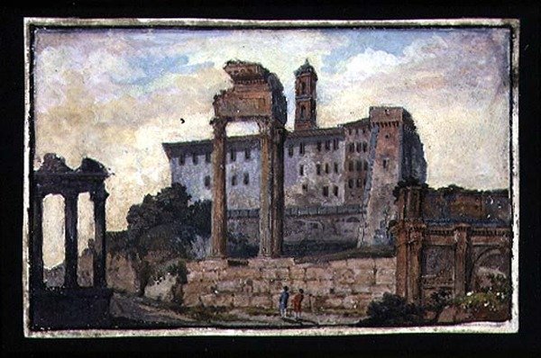 Uitzicht op het Capitool en de Tempels van Castor en Pollux, Rome, c.1800 door English School