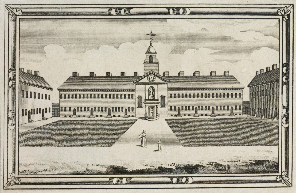 Zicht op de Almshouses van de Ironmongers Company, Kingsland Road, Hackney, c.1820 door English School