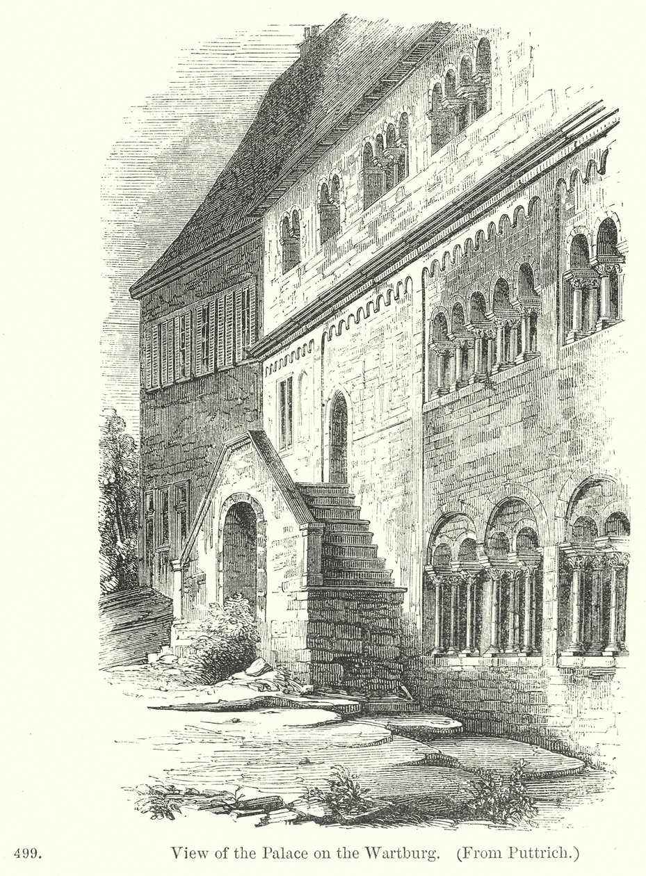 Gezicht op het paleis op de Wartburg (gravure) door English School