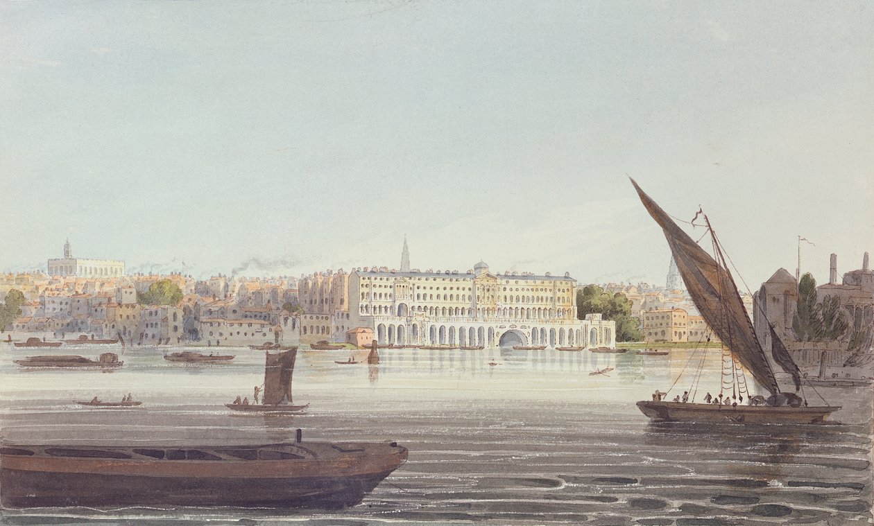 Uitzicht op de Rivierkant van New Somerset House, vanaf Bankside, 1796 door English School