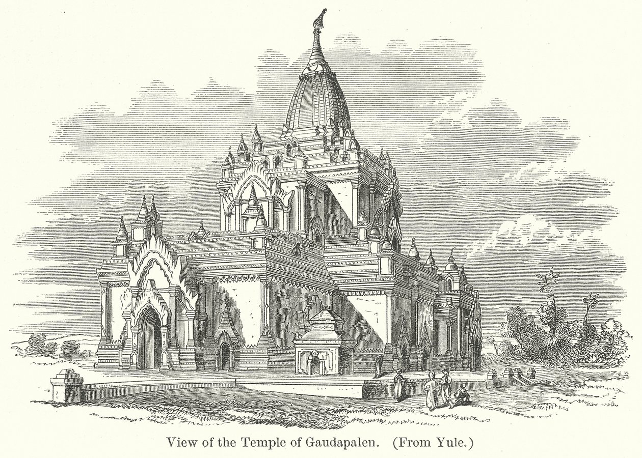 Gezicht op de Tempel van Gaudapalen (gravure) door English School