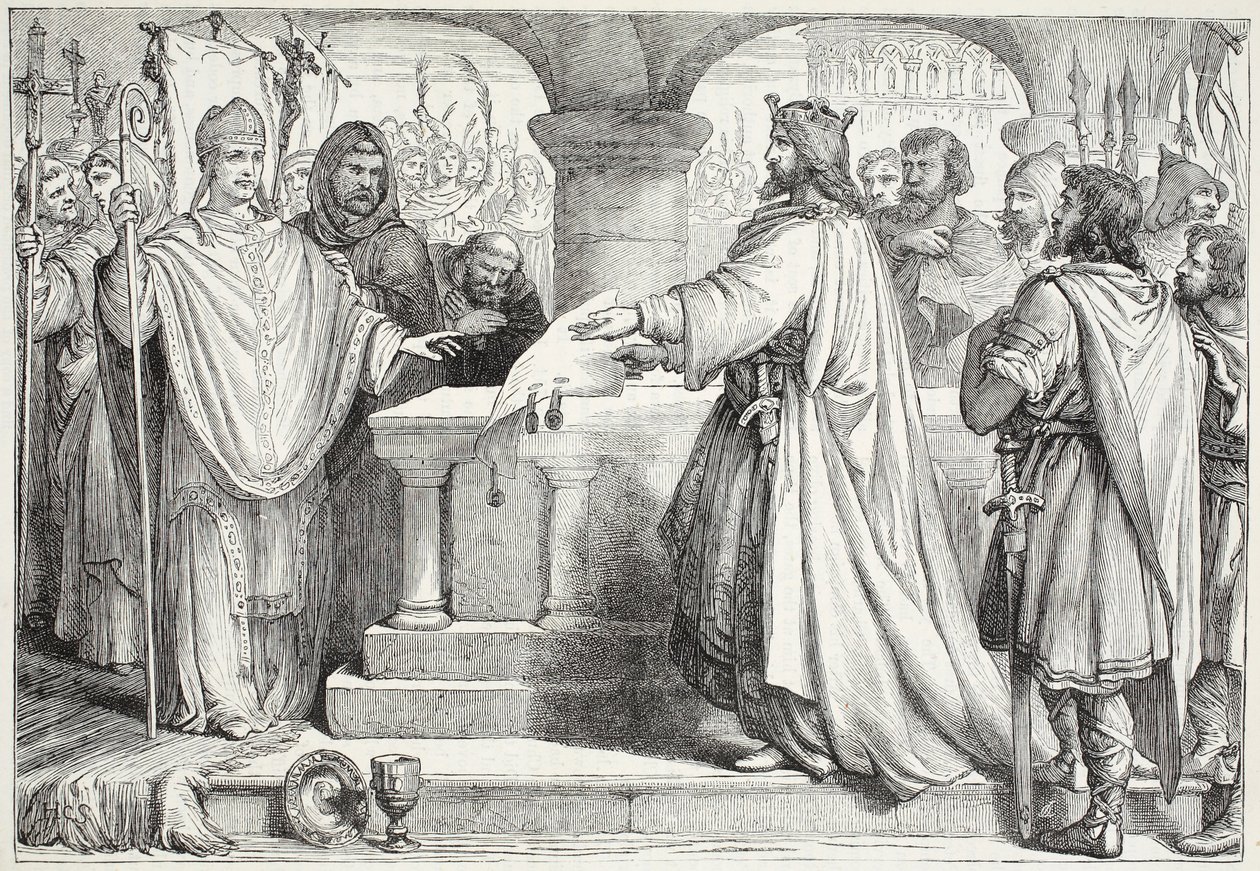 Bezoek van Karel de Grote aan de paus, illustratie uit The History of Protestantism door James Aitken Wylie (1808-1890), gepubliceerd 1878 door English School