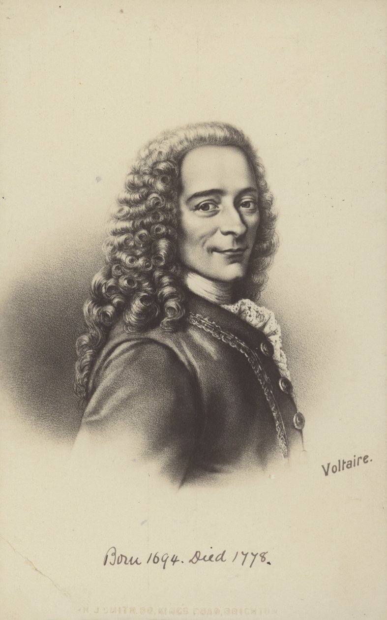 Voltaire (1694-1778), Frans schrijver, filosoof en toneelschrijver (litho) door English School