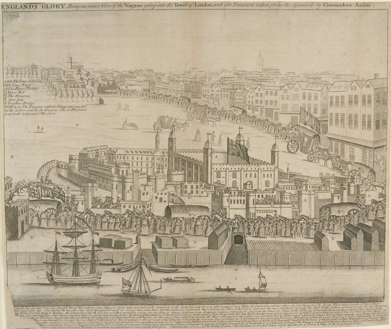 Wagens met schatten naar de Tower of London gebracht, 1744 door English School