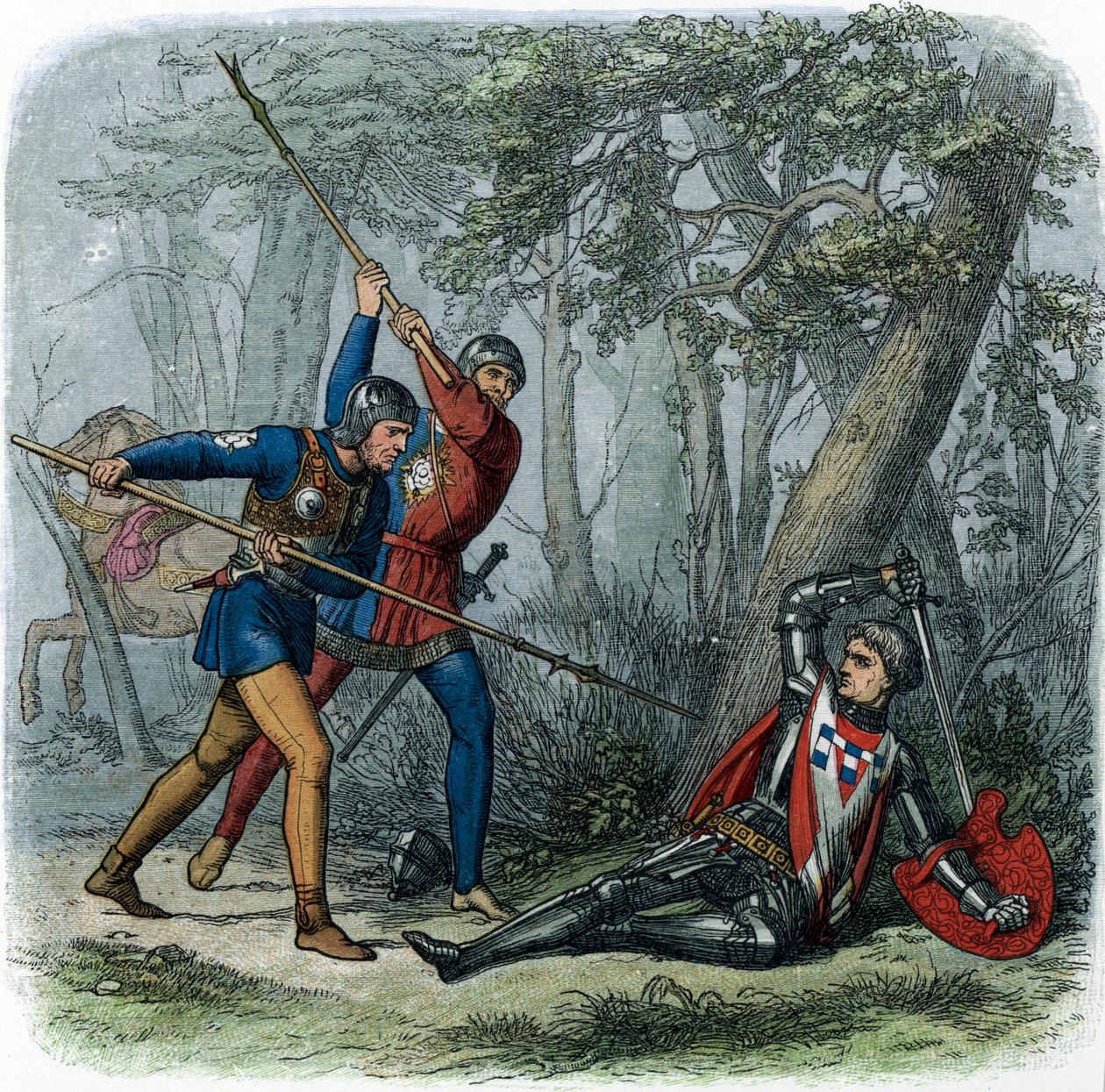 Oorlog van de Rozen: de dood van Warwick, illustratie uit 
