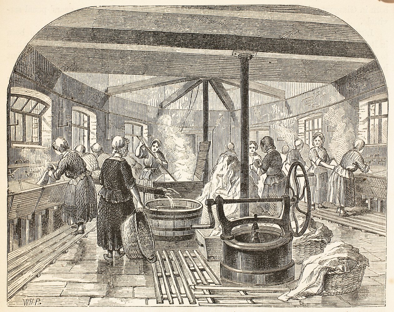 Wasserij in de Brixton-gevangenis, illustratie uit The Criminal Prisons of London and Scenes from Prison Life door Henry Mayhew en John Binny, uitgegeven 1862 door English School