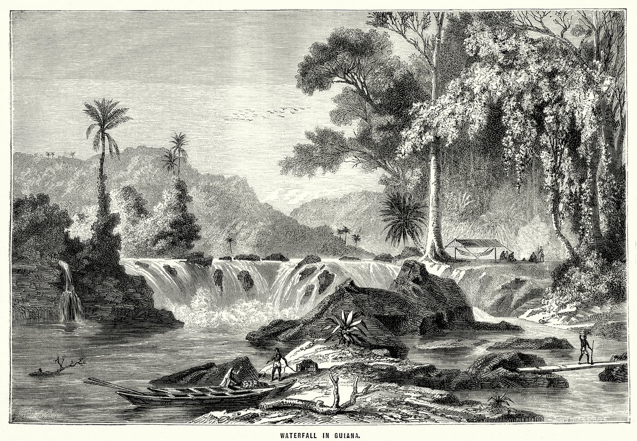 Waterval in Guyana (gravure) door English School