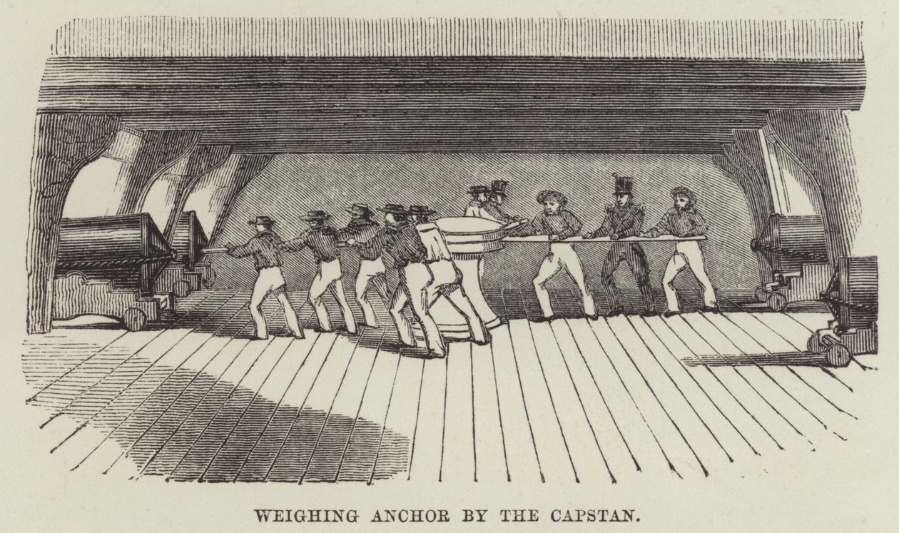 Anker wegen bij de kaapstander (gravure) door English School