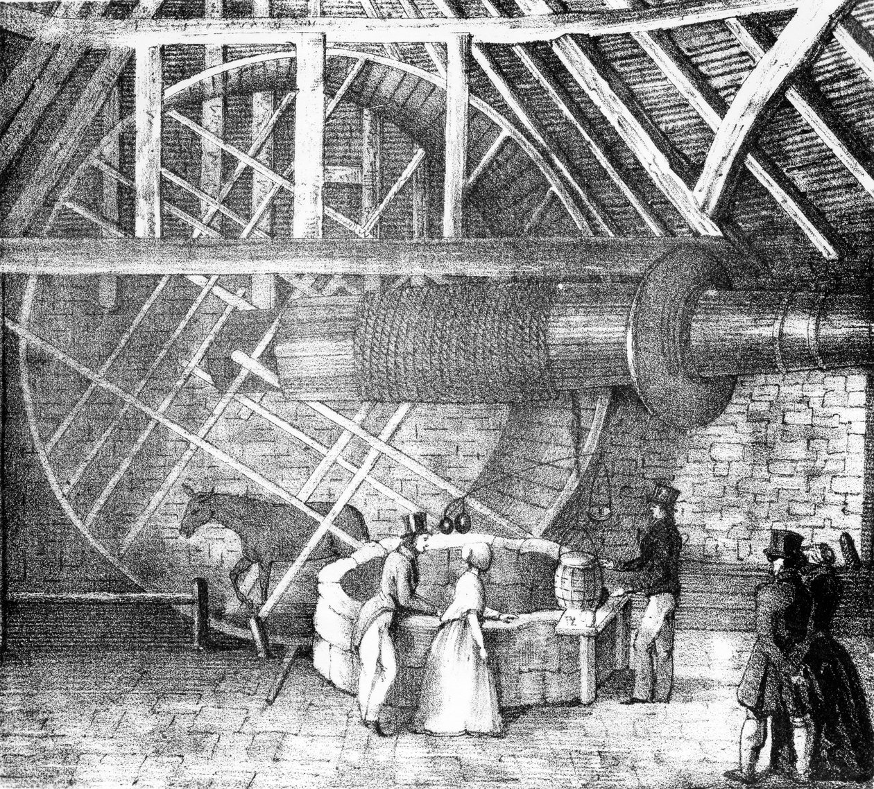 Put hijskraan aangedreven door een ezel, ca. 1870 door English School