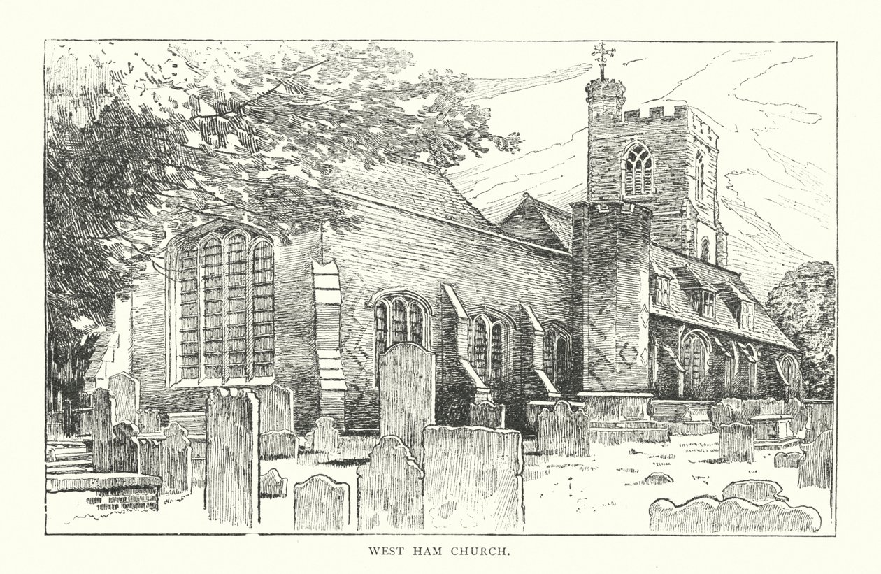 West Ham Church (gravure) door English School