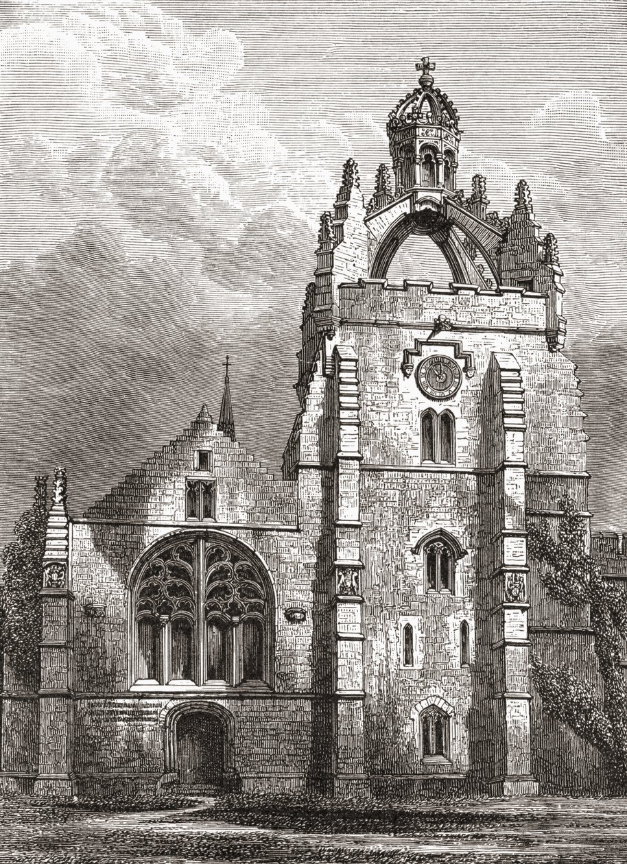 Westelijke voorzijde van Kings College, Aberdeen zoals het was in de 19e eeuw, met de kroon toren van de kapel, uit A Short History of the English People door J. R. Green, uitgegeven in 1893 door English School