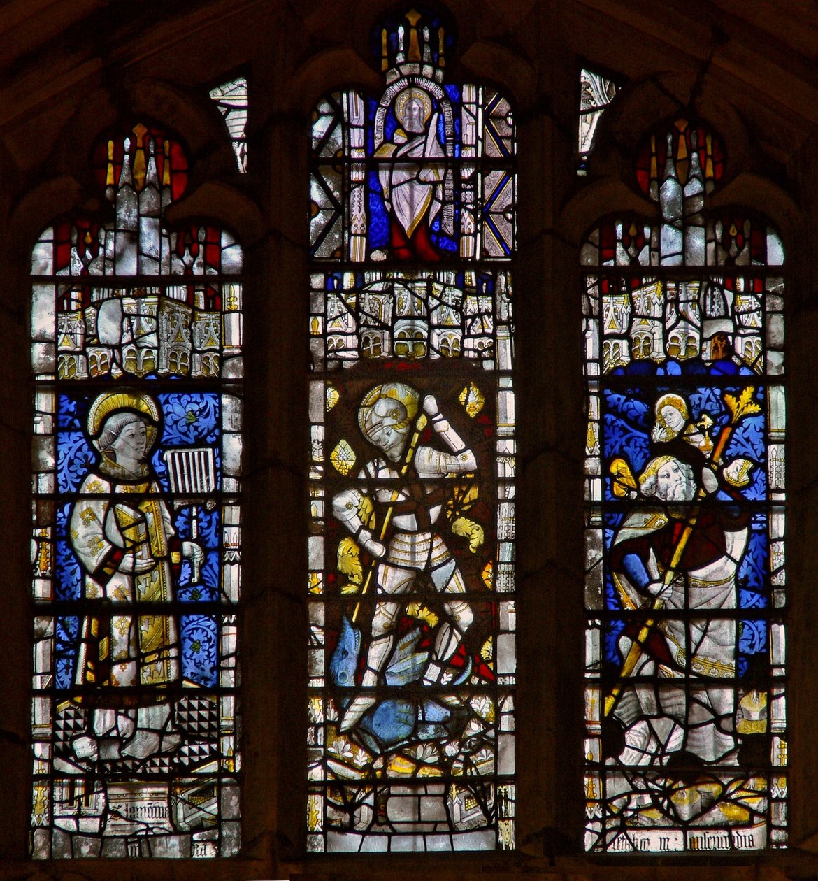 Westelijk raam met St. Christoffel, St. Joris, St. Laurentius door English School