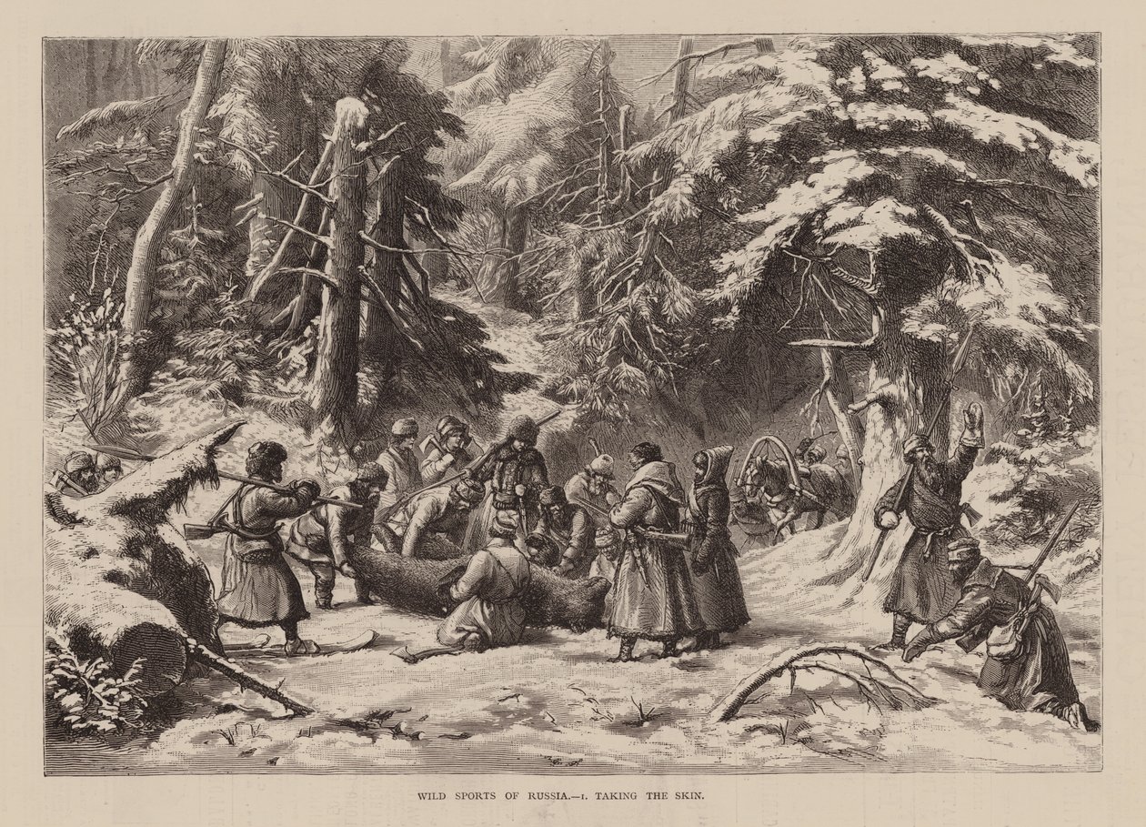 Wilde sporten van Rusland, I, Het nemen van de huid (gravure) door English School