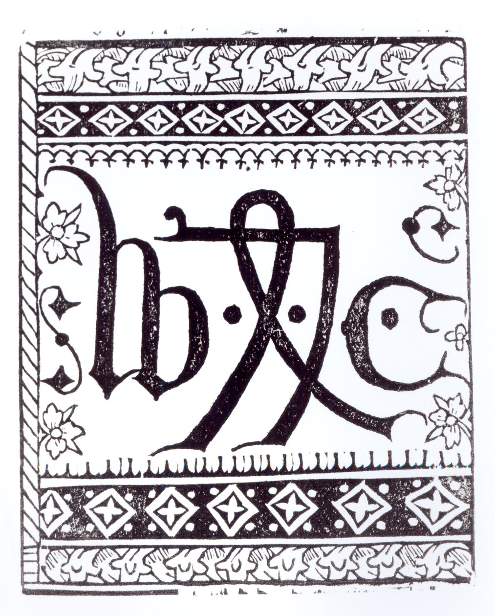 William Caxtons (c.1422 - c.91) Drukmerk, illustratie uit Wetenschap en Literatuur in de Middeleeuwen en Renaissance, geschreven en gegraveerd door Paul Lacroix, 1878 door English School