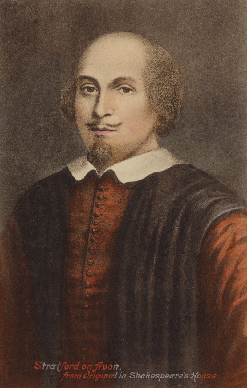 William Shakespeare (c1564-1616), Engels toneelschrijver en dichter (kleurenlitho) door English School