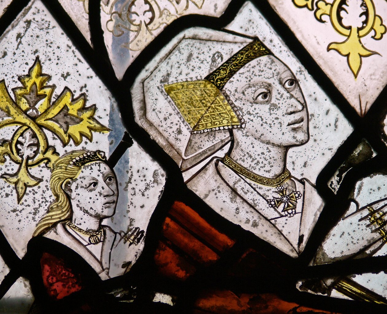 Raam N5 met Margaret Fawkener, vrouw van Robert Fitz Ellis - detail door English School