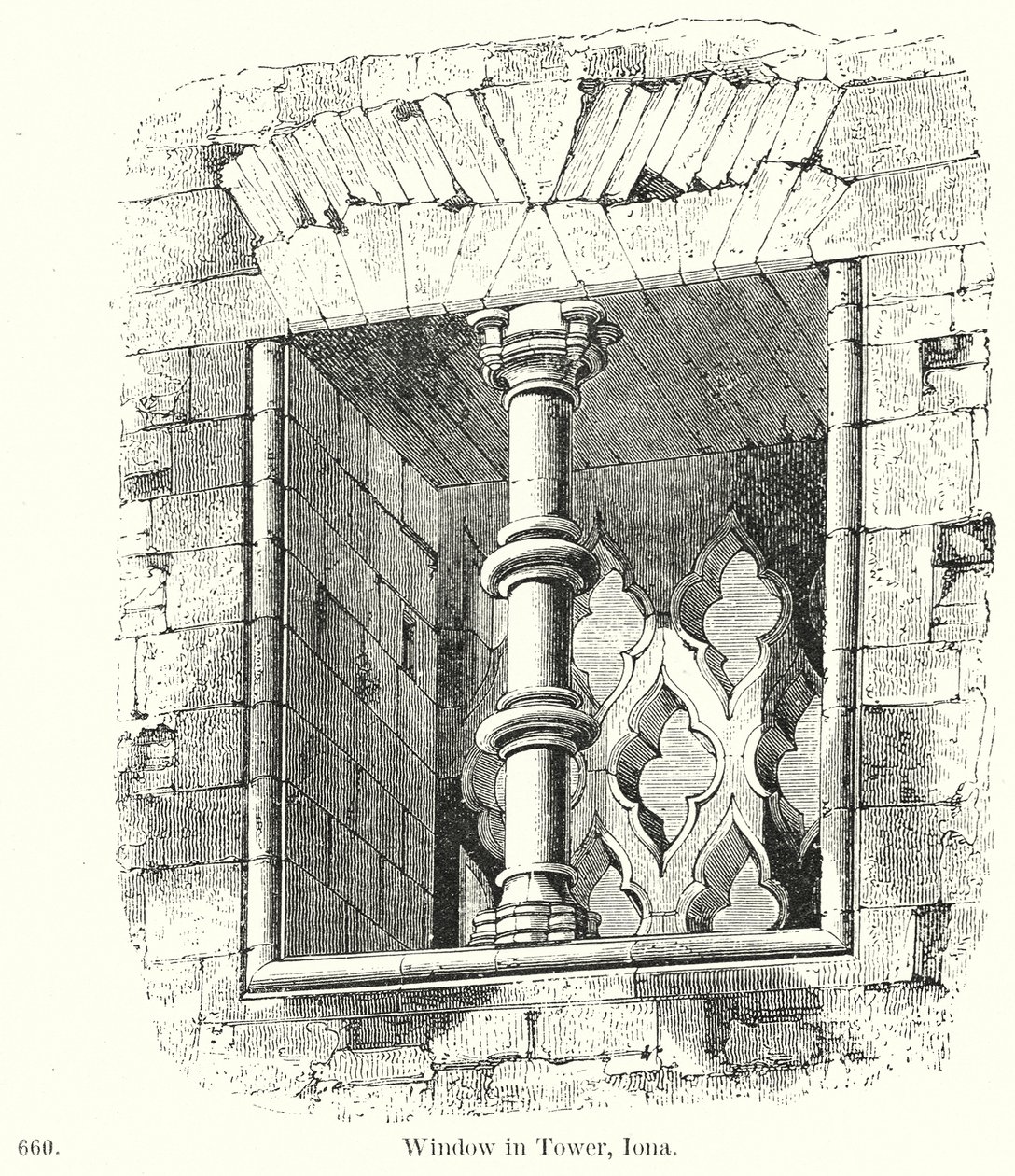 Venster in toren, Iona (gravure) door English School