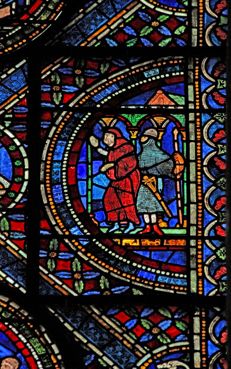 Een scène uit het leven van St. Thomas Becket: Een gewapende ridder en een monnik door English School