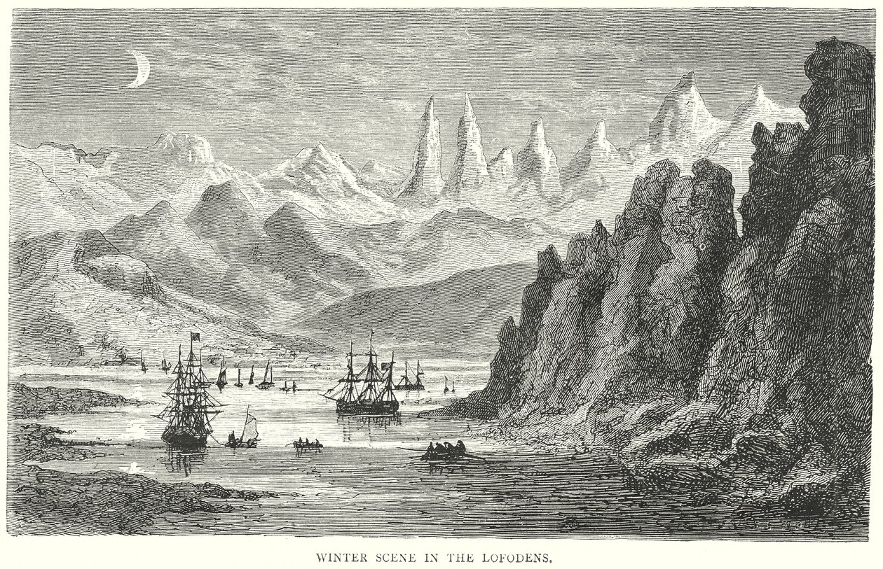 Winterlandschap in de Lofodens (gravure) door English School