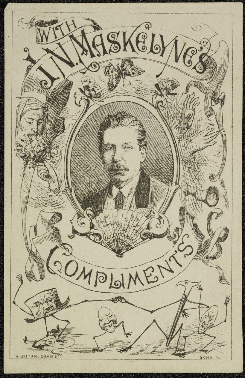 Met de complimenten van J. N. Maskelyne, ca. 1875 (gravure) door English School