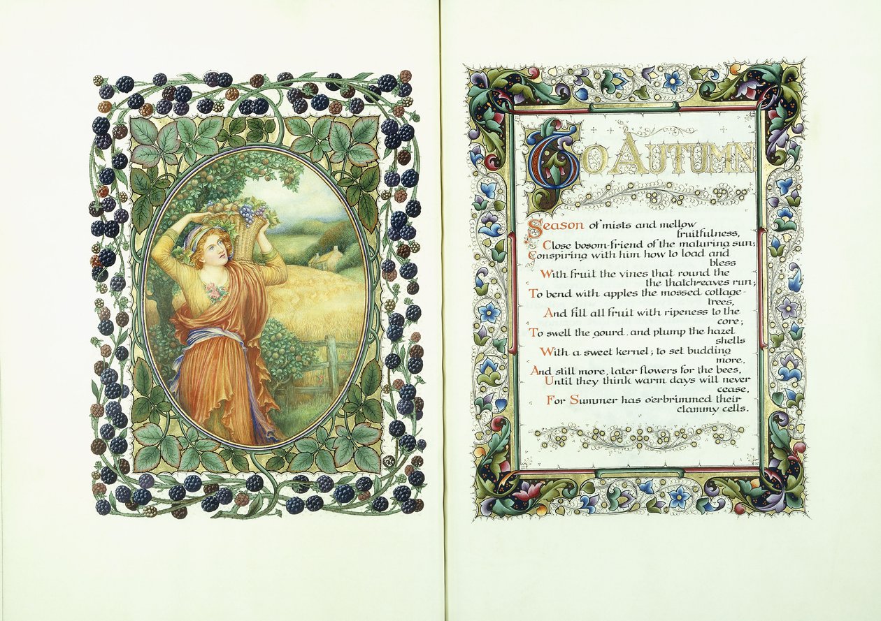 Vrouw met de Oogstmand en Verlicht Manuscript met Verzen uit 