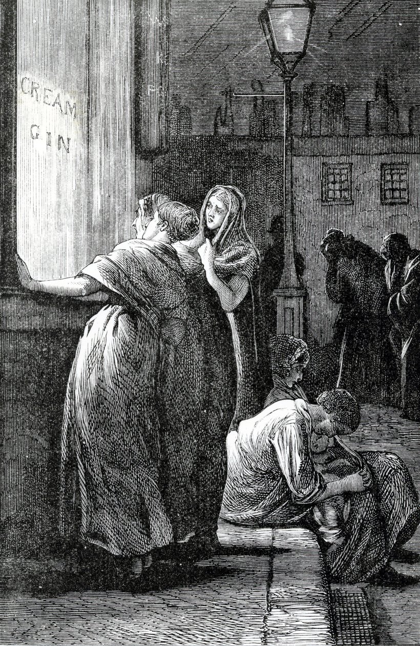 Vrouwen en gin drinken, 19e eeuw door English School
