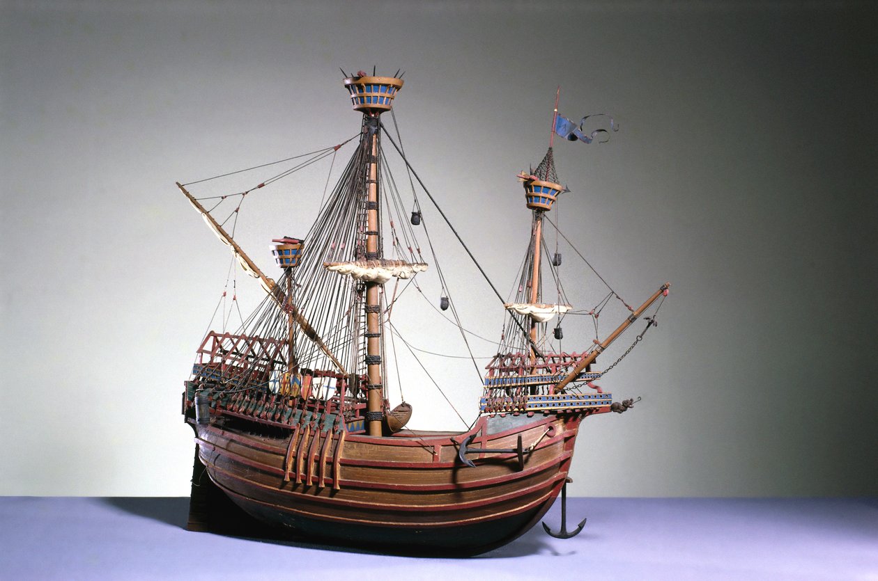 1:60 schaalmodel van een Vlaamse kraak uit c.1480 door English School English School