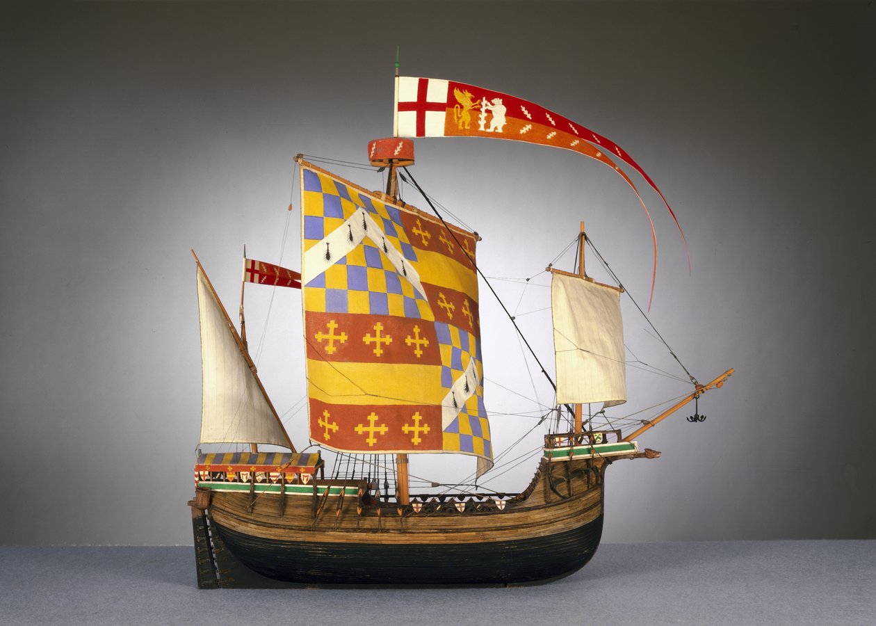 Model van een groot Engels schip, of kogge van ca. 1485 door English School English School