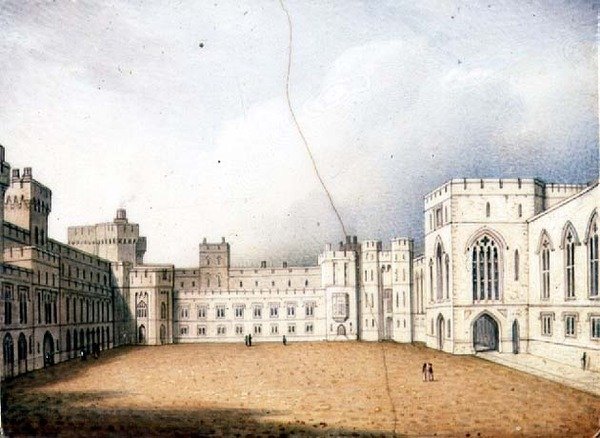 Worcester plaquette die de Binnenplaats van Windsor Castle afbeeldt, een van een paar, c.1830-40 door Enoch Doe