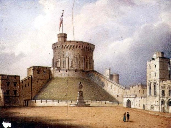 Worcester plaquette die de Ronde Toren van Windsor Castle afbeeldt, een van een paar, c.1830-40 door Enoch Doe