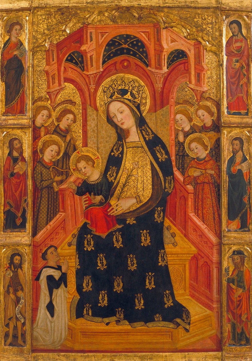 Maagd met kind omringd door engelen - Schilderij van Enrique de Estencop (de Bruselas of meester Anrich) (actief 1372-1400) door Enrique de (fl.1372 1400) Estencop