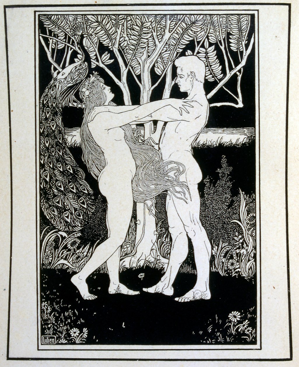 Adam en Eva (onschuld), uit het boek Juda geïllustreerd door Ephraim Moses Lilien. Lilian wordt beschouwd als de vader van de zionistische iconografie, gecreëerd in de Jugendstil stijl. Hij illustreerde 