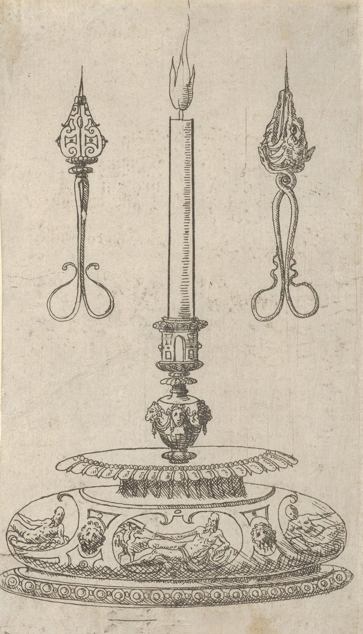 Ontwerp voor een kandelaar met kaarslontknippers, 1560-70 door Erasmus Hornick